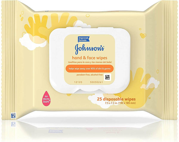 Johnson's Hand and Face Wipes, Disposable, 25 ea - OTC Shoppe Express