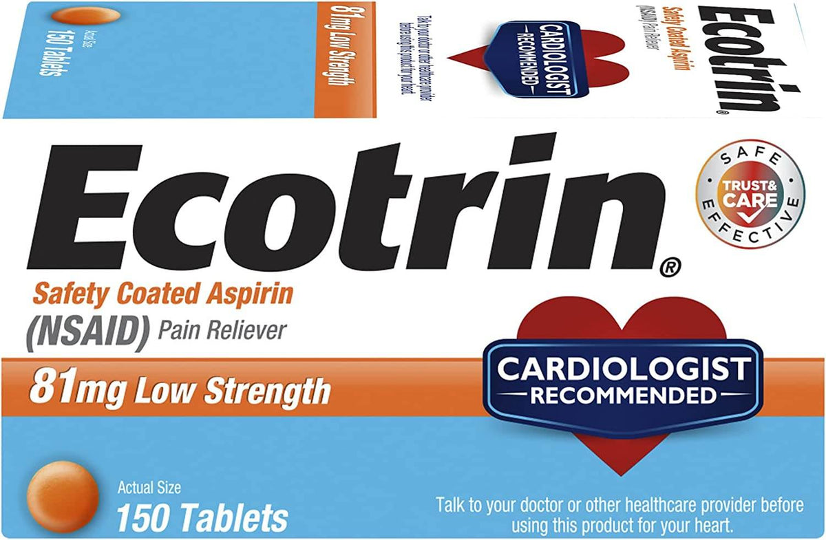 Ecotrin Safety Coated Aspirin, 81 mg, Low Strength, Tablets, 150 ea - OTC Shoppe Express