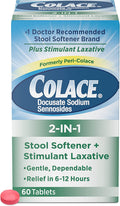 Colace 2-in-1 Stool Softener & Stimulant Laxative, Tablets, 60 ea