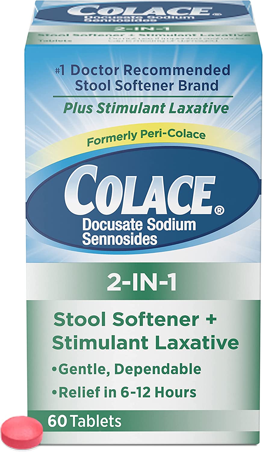 Colace 2-in-1 Stool Softener & Stimulant Laxative, Tablets, 60 ea