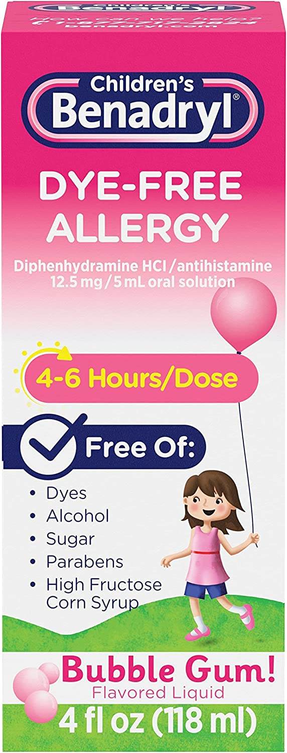 Children's Benadryl Dye Free Allergy Liquid, Bubble Gum, 4 oz - OTC Shoppe Express