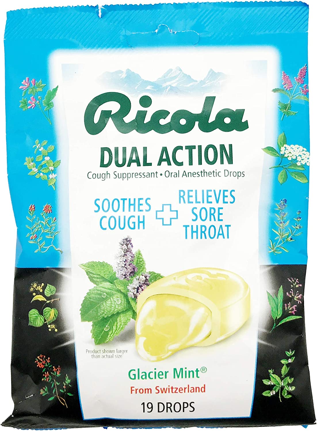 Ricola Cough Suppressant Drops, Glacier Mint, 19 ea