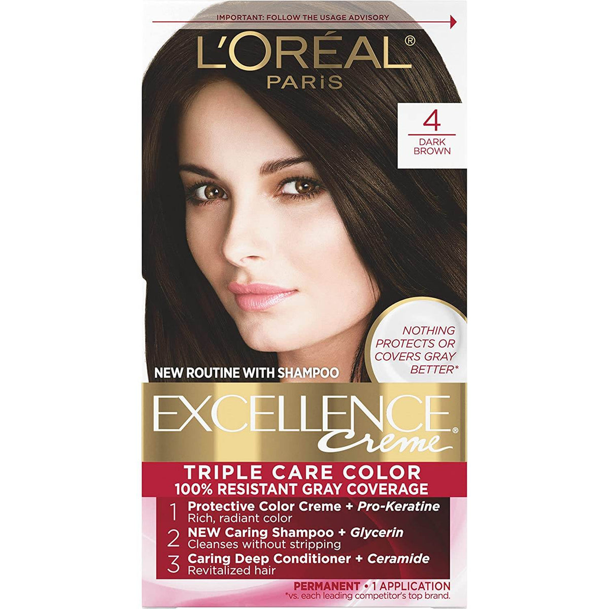 L'Oreal Paris Excellence Crème Triple Protection, Dark Brown 4, 1 ea - OTC Shoppe Express