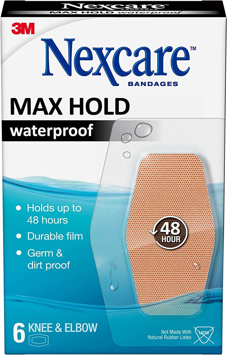 Nexcare Bandage Max Hold Waterproof Bandages, Knee & Elbow, 6 ea - OTC Shoppe Express