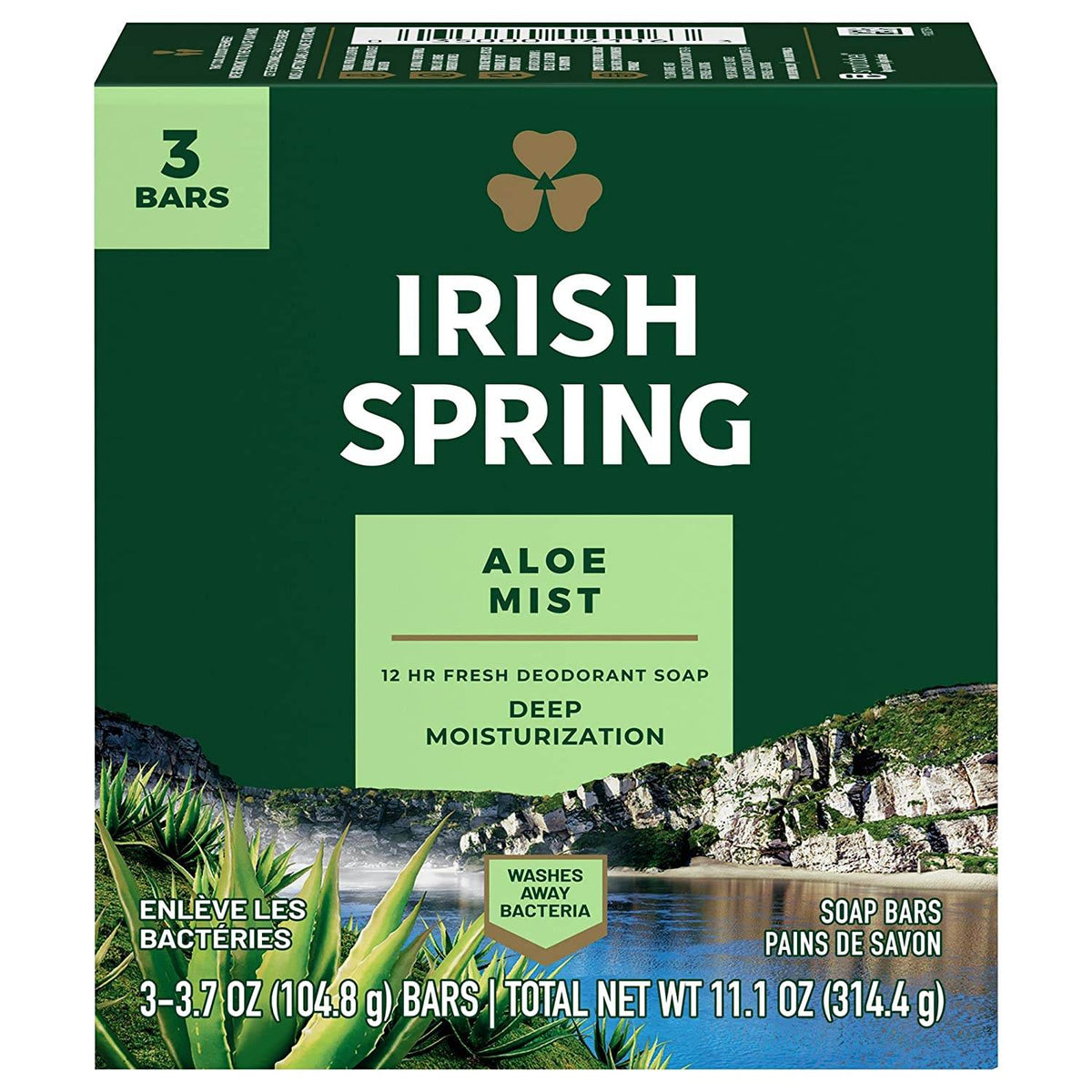 Irish Spring Deodorant Soap Bars, Aloe, 3.75 oz x 3 ea - OTC Shoppe Express