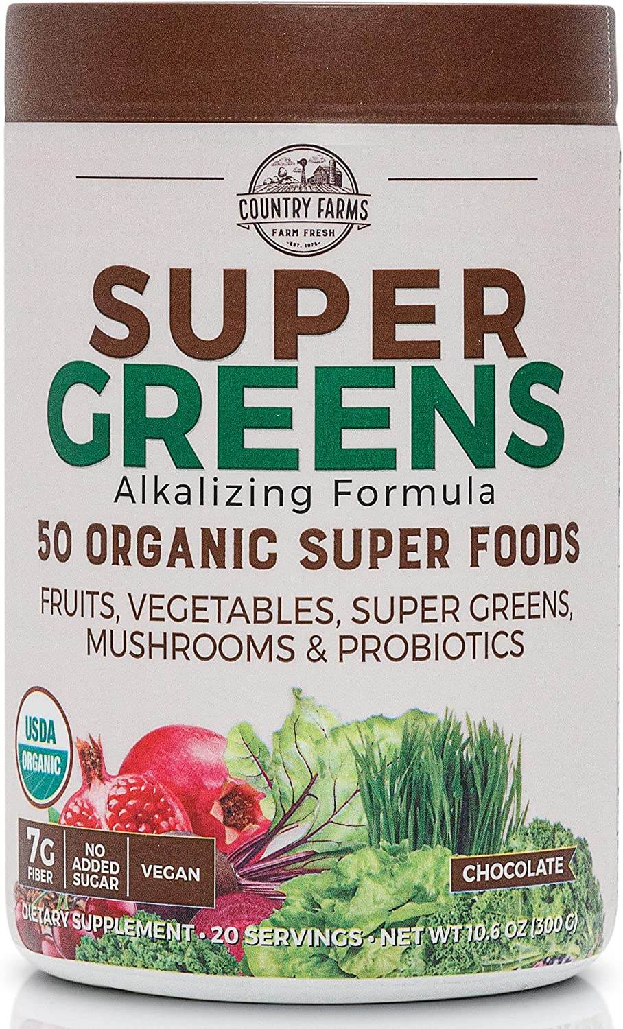 Country Farms Super Greens, Delicious Chocolate Flavor, 10.6 oz - OTC Shoppe Express