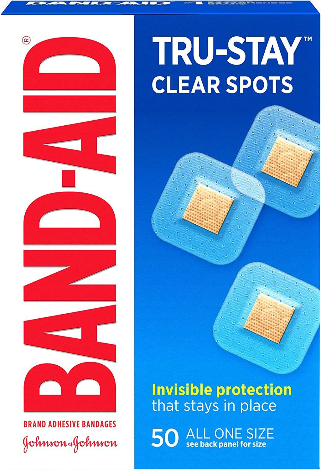 Band-Aid Clear Spots Square Bandages, 7/8 inch x 7/8 inch, 50 ea - OTC Shoppe Express