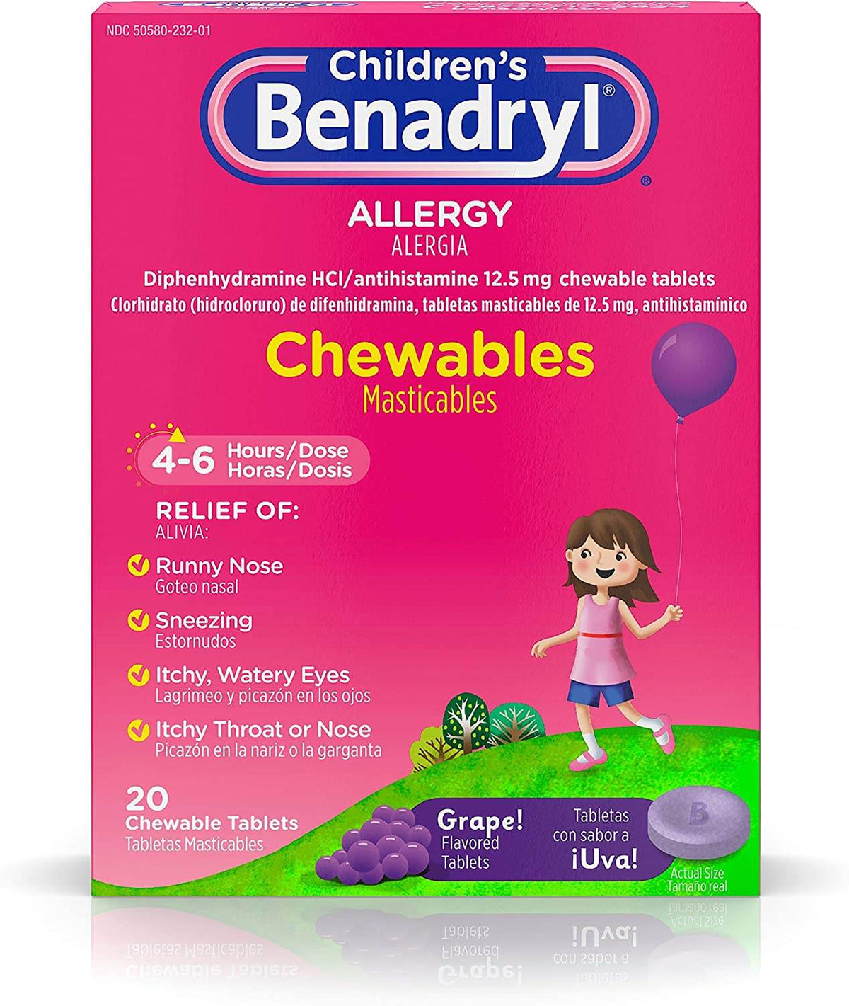 Children's Benadryl Chewable Tablets, Grape, 20 ea - OTC Shoppe Express
