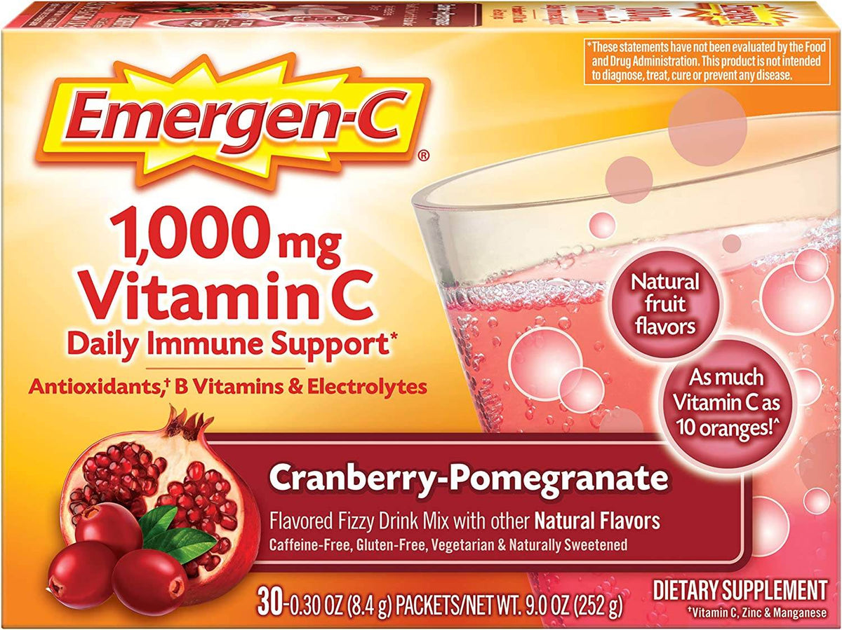 Emergen-C 1000 mg Vitamin C, Cranberry Pomegranate, 30 ea - OTC Shoppe Express