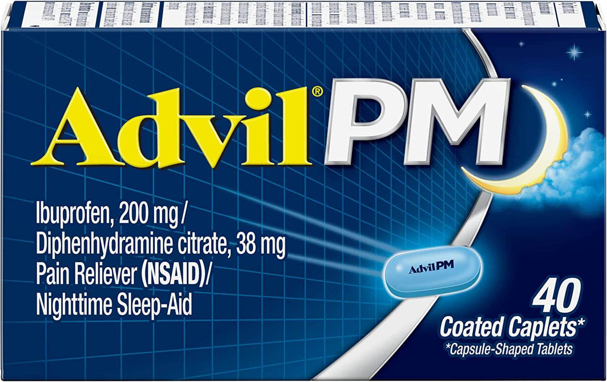 Advil PM Pain Reliever/Nighttime Sleep Aid, Caplets, 40 ea - OTC Shoppe Express