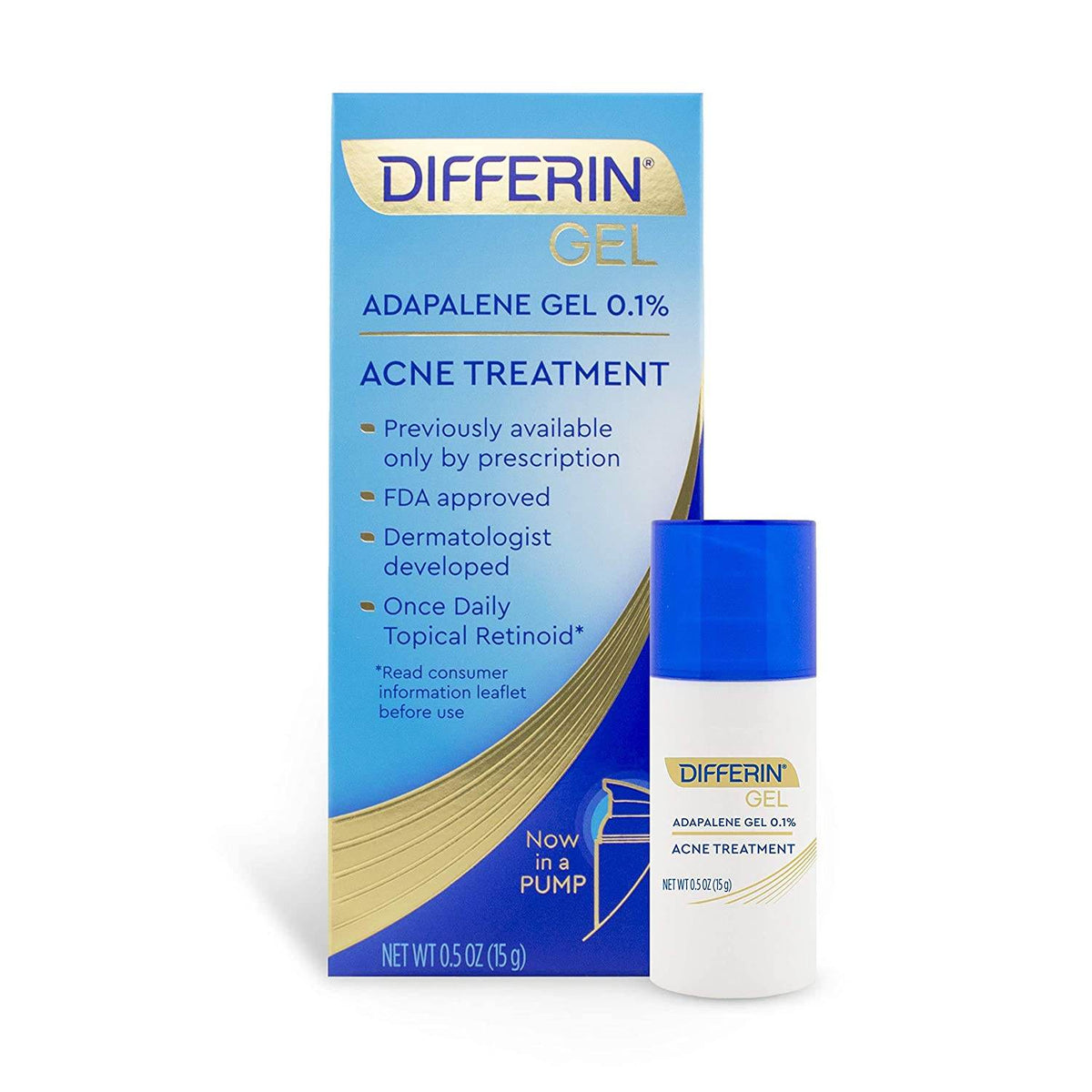 Differin Gel Retinoid Treatment for Face with 0.1% Adapalene Pump, 30 Day Supply, 15g - OTC Shoppe Express