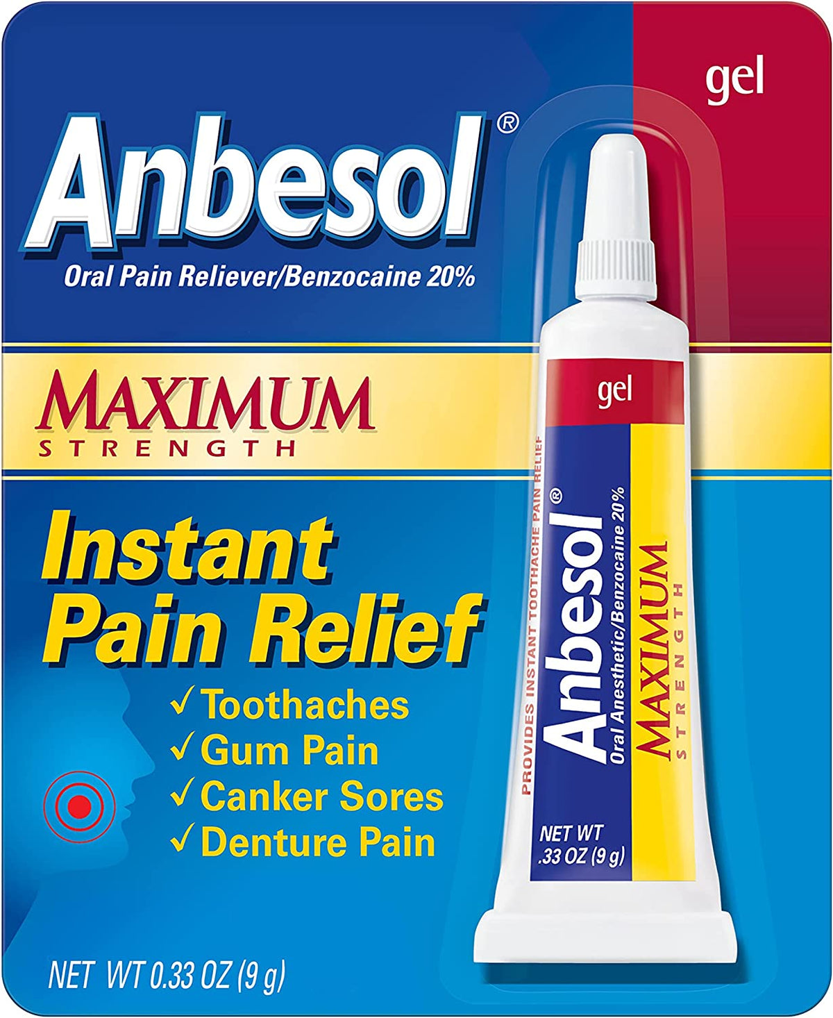 Anbesol Gel Maximum Strength Instant Oral Pain Relief, 0.33 oz