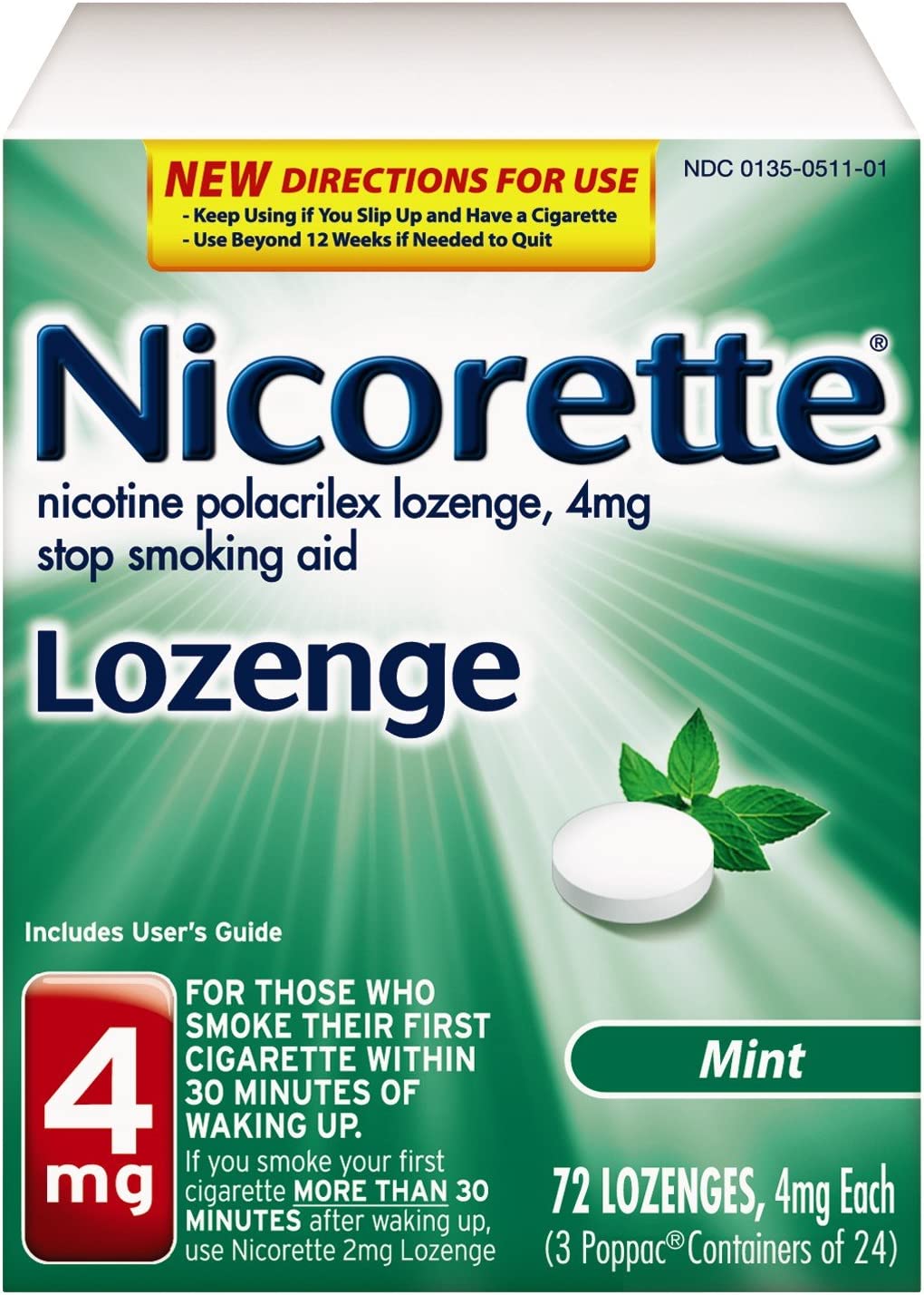 Nicorette Lozenges, 4 mg, Mint, 72 ea