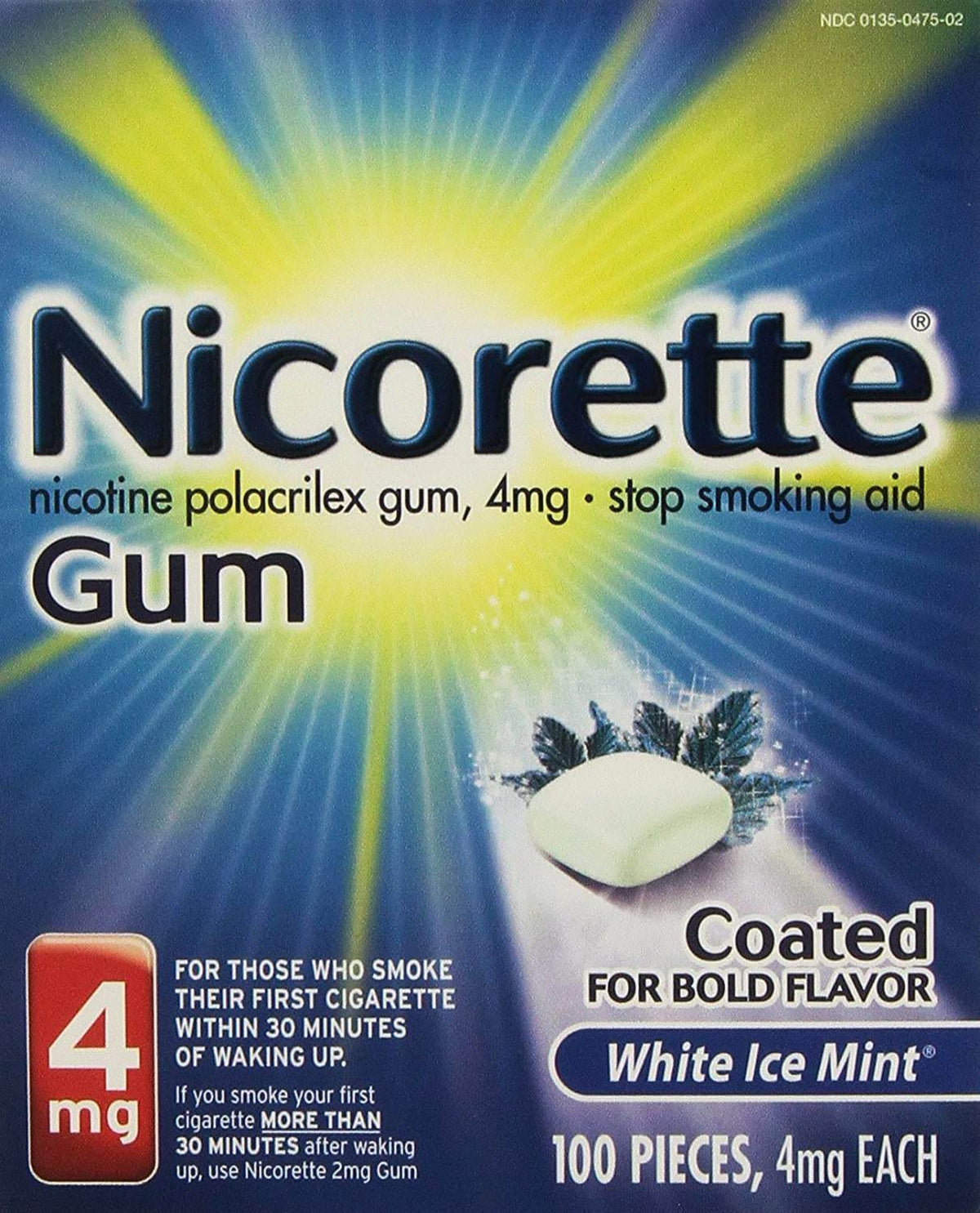 Nicorette Stop Smoking Aid Gum, 4 mg, White Ice Mint, 100 ea - OTC Shoppe Express