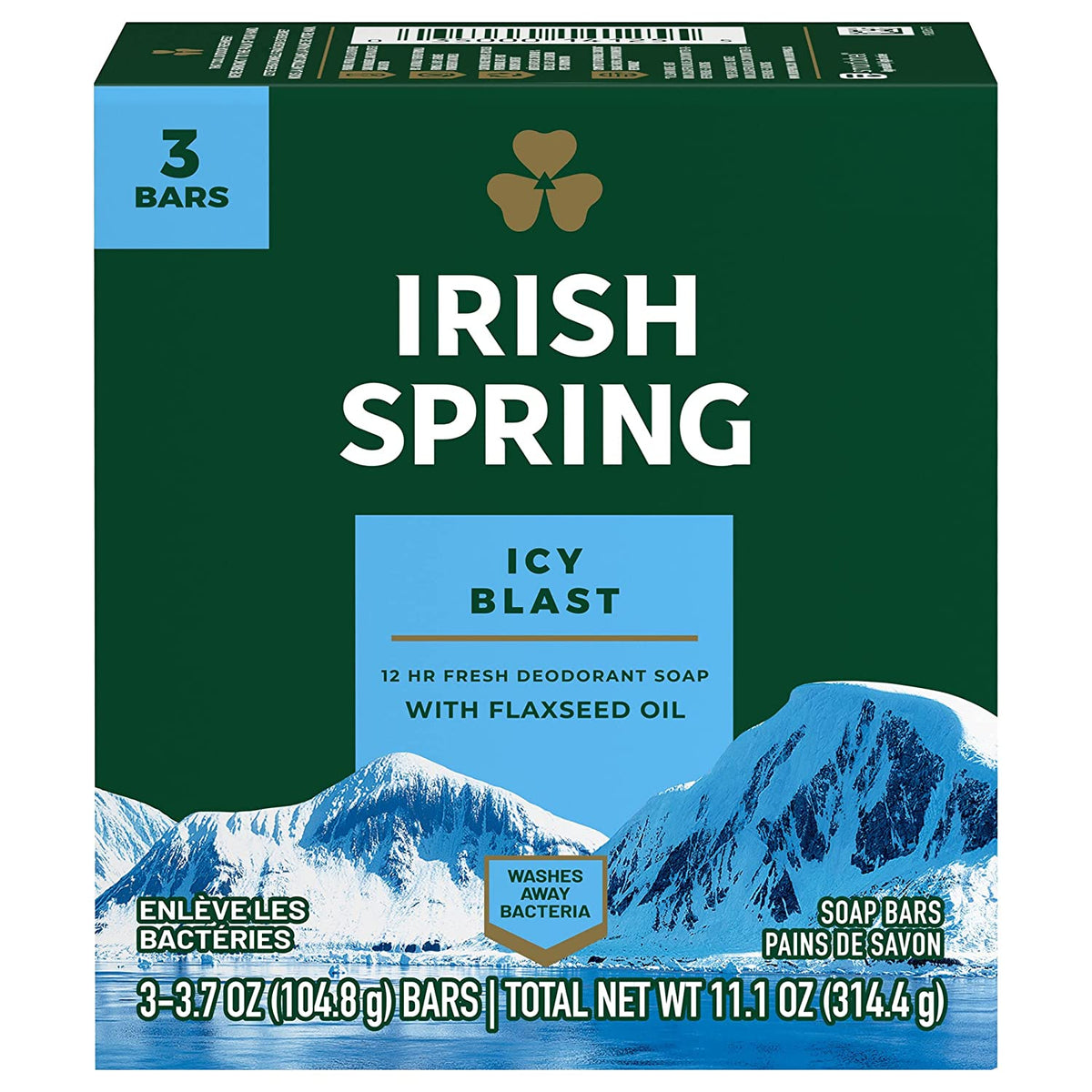 Irish Spring Deodorant Bath Bar, Icy Blast, 3.75 oz X 3 ea