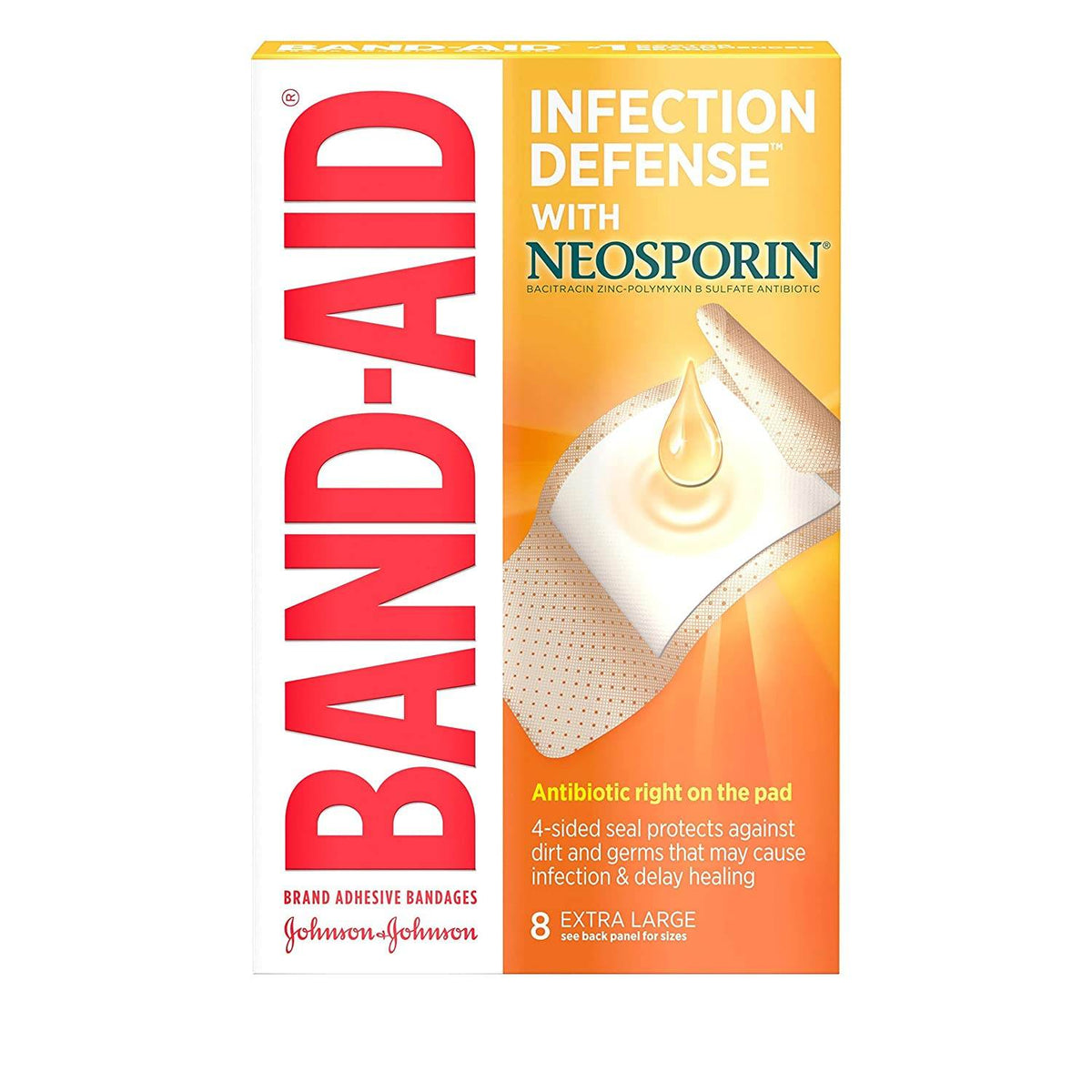 Band-Aid Plus Antibiotic Adhesive Bandages, Extra Large, 8 ea - OTC Shoppe Express