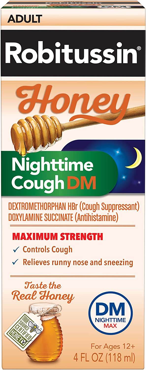 Robitussin Adult Honey Nighttime Cough DM Liquid, 4 oz - OTC Shoppe Express