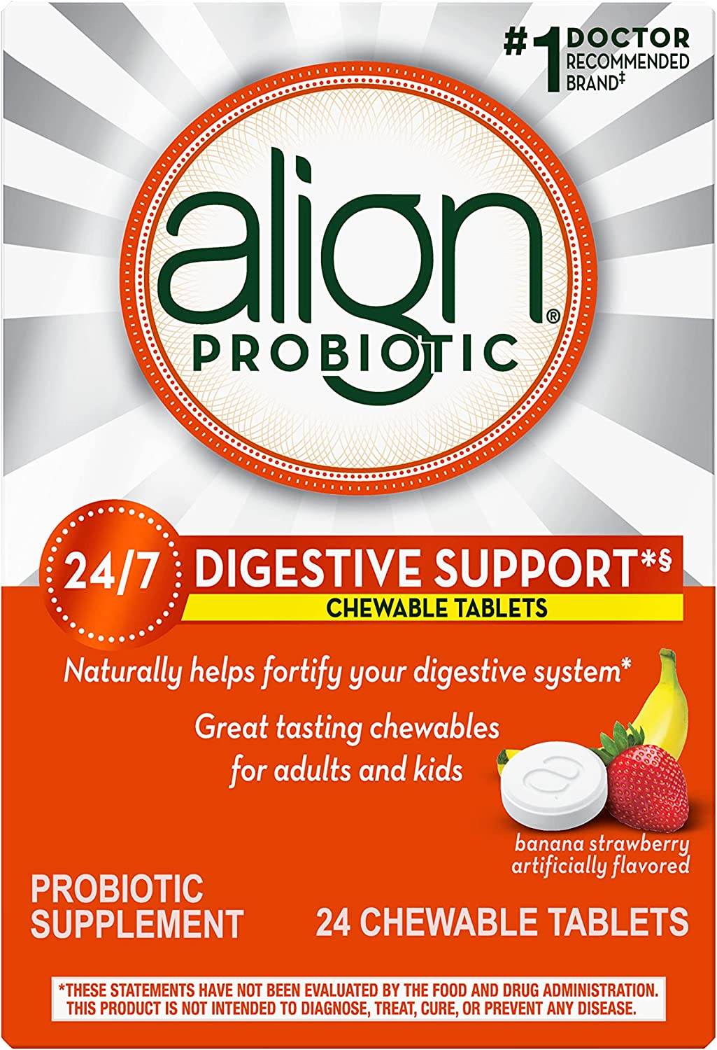 Align Probiotic, Chewable Tablets, Banana Strawberry Smoothie, 24 ea - OTC Shoppe Express