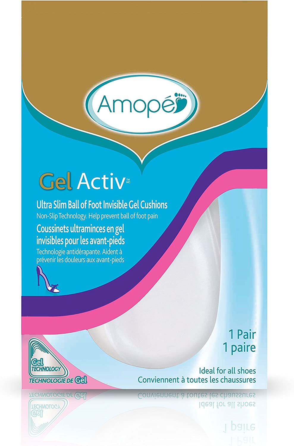 Amope GelActiv Ultra Slim Ball of Foot Invisible Gel Cushions, 1 pair