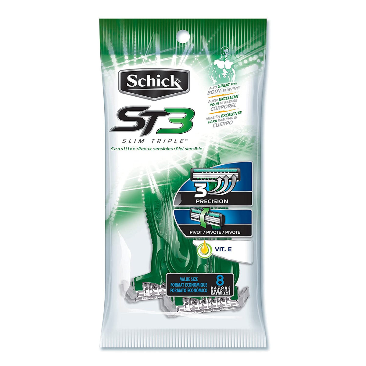 Schick ST3 Slim Triple Disposable Razors for Men, 8 ea