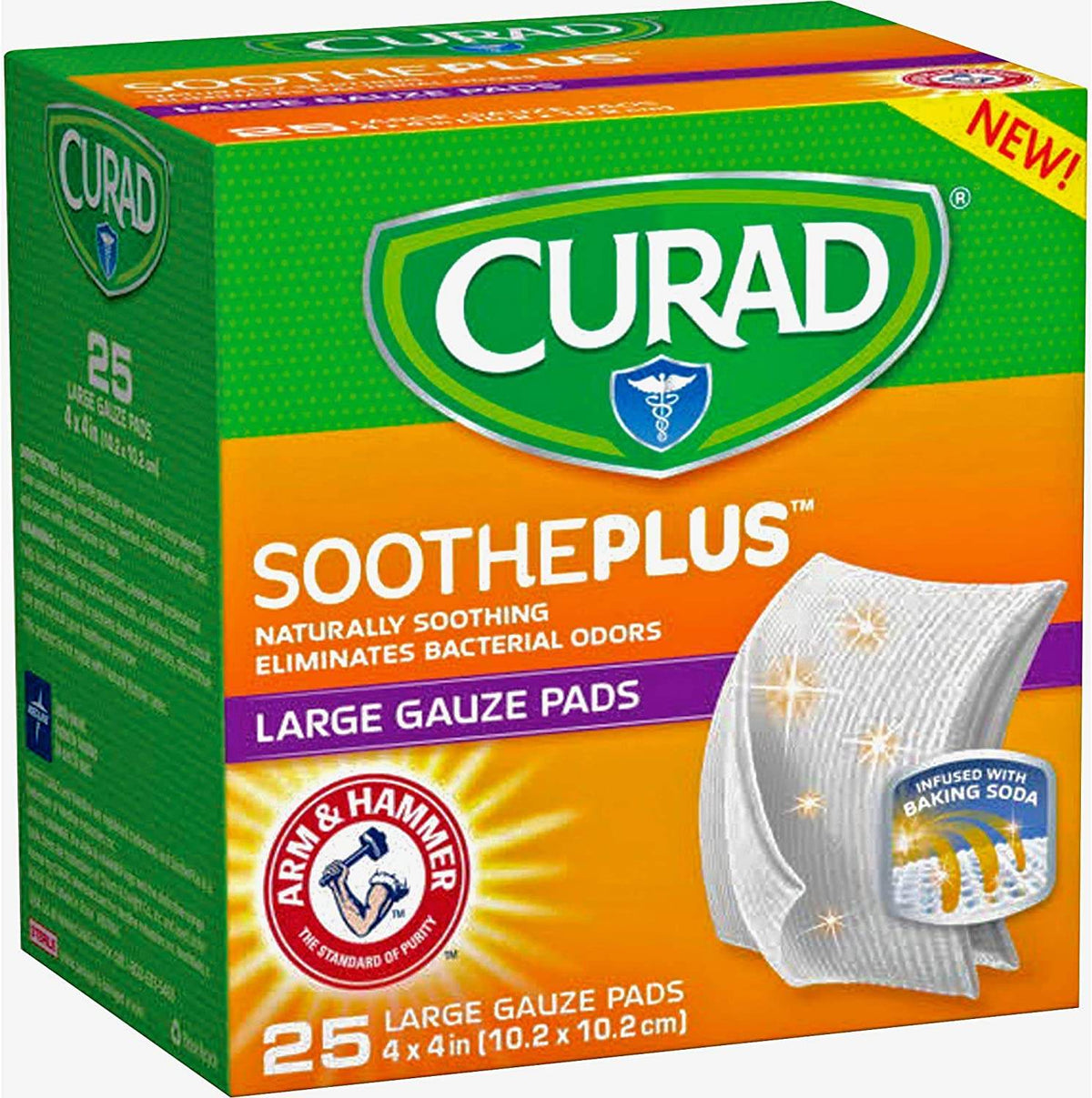 Curad SoothePLUS Small Gauze Pads, 4 inch x 4 inch, 25 ea - OTC Shoppe Express