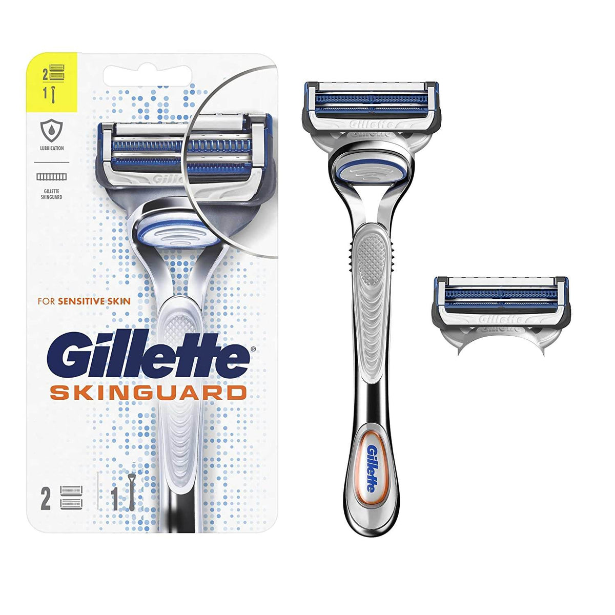 Gillette SkinGuard Razor + 2 Blade Refills, 1 ea - OTC Shoppe Express