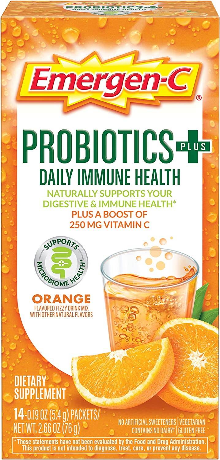 Emergen-C Probiotics + Dietary Supplement Drink Mix, Orange, 14 ea - OTC Shoppe Express