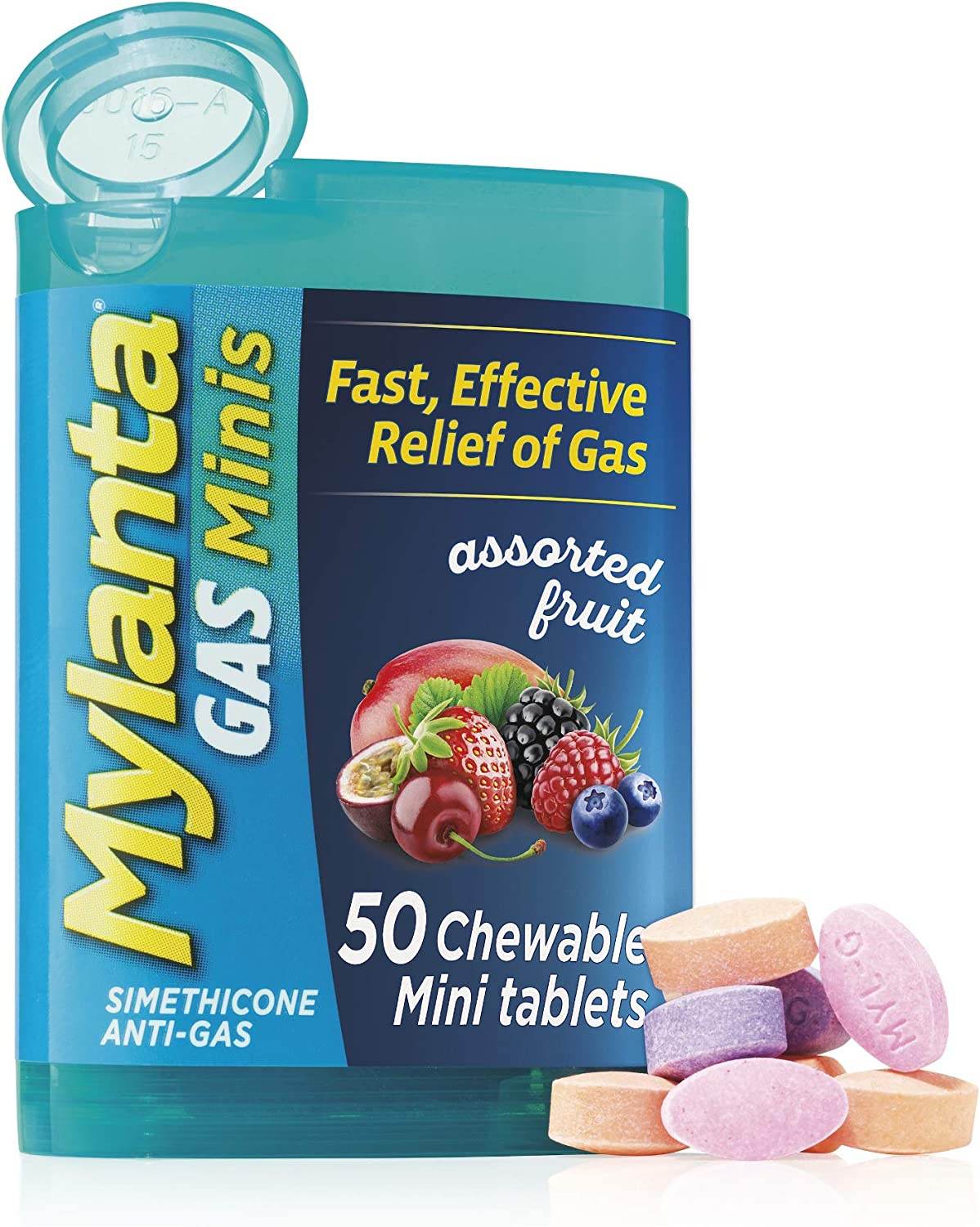 Mylanta Gas Minis, Chewable Mini Tablets, Assorted Fruit, 50 ea - OTC Shoppe Express