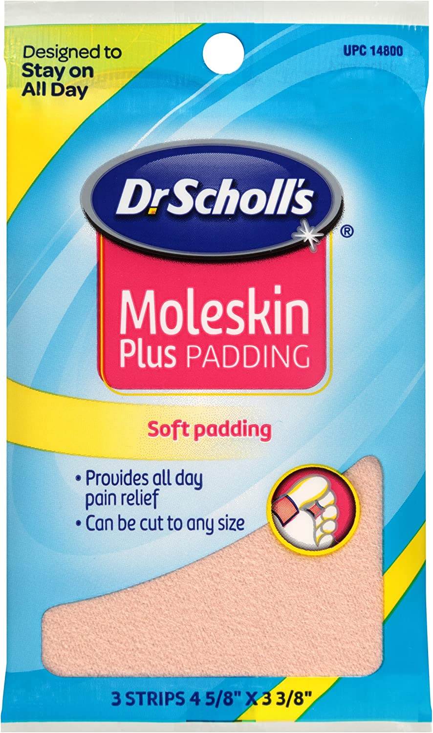 Dr. Scholl's Moleskin Plus Padding Strips, 4-5/8 inch x 3-3/8 inch, 3 ea - OTC Shoppe Express