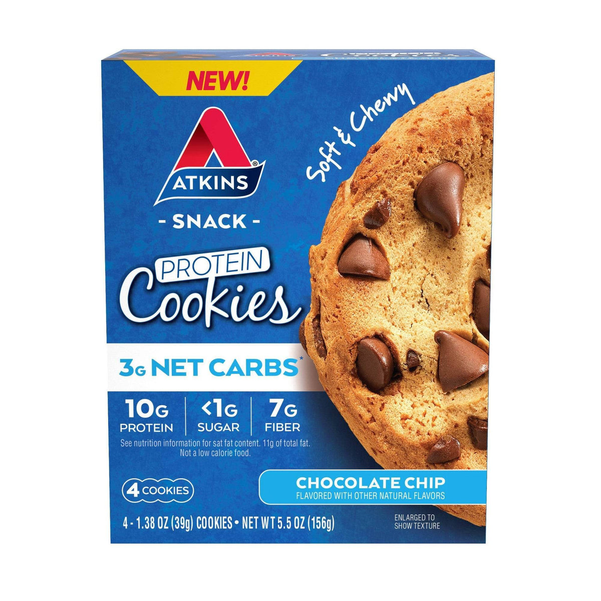 Atkins Soft and Chewy Protein Cookies, Chocolate Chip, 4 ea - OTC Shoppe Express
