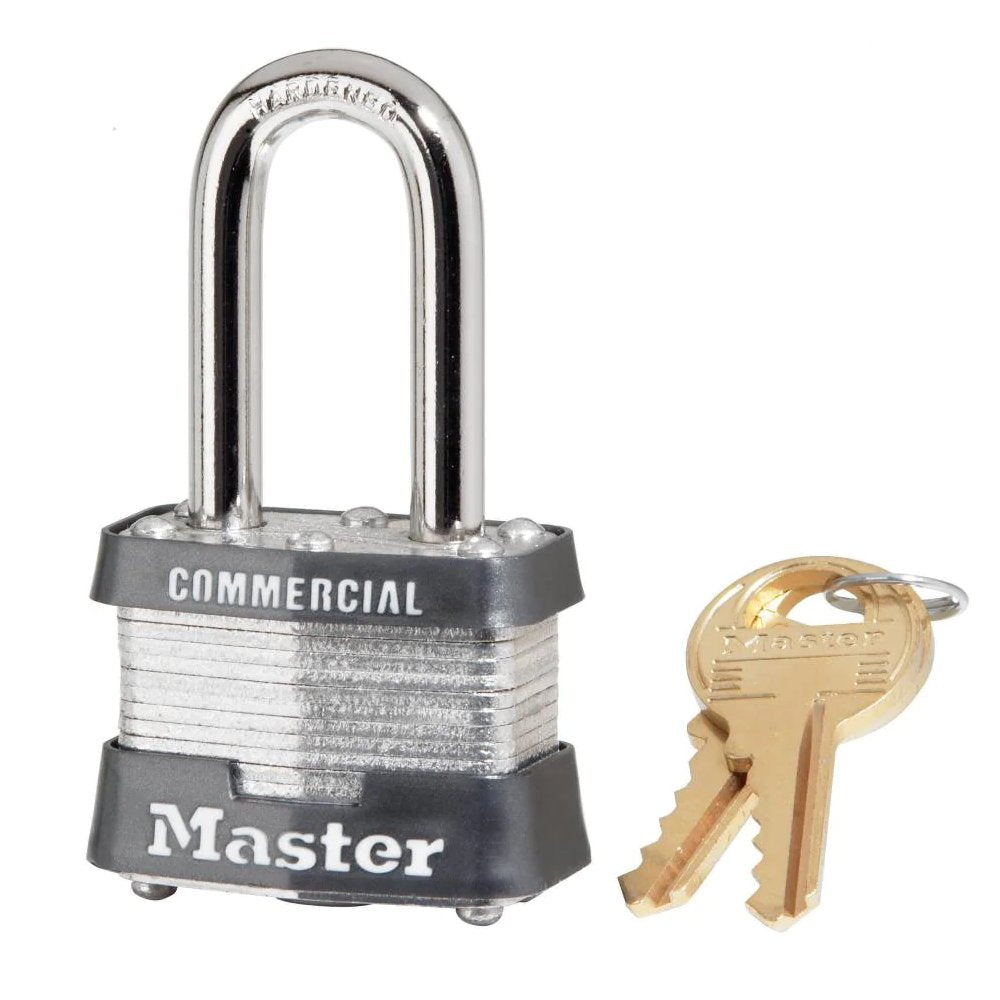 Master Lock Wide Laminated Steel Pin Tumbler Padlock with Shackle, 1 ea