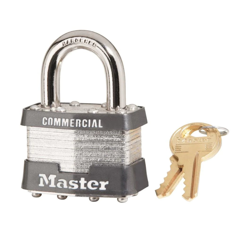 Master Lock Wide Laminated Steel Pin Tumbler Padlock, 2 in, 1 ea