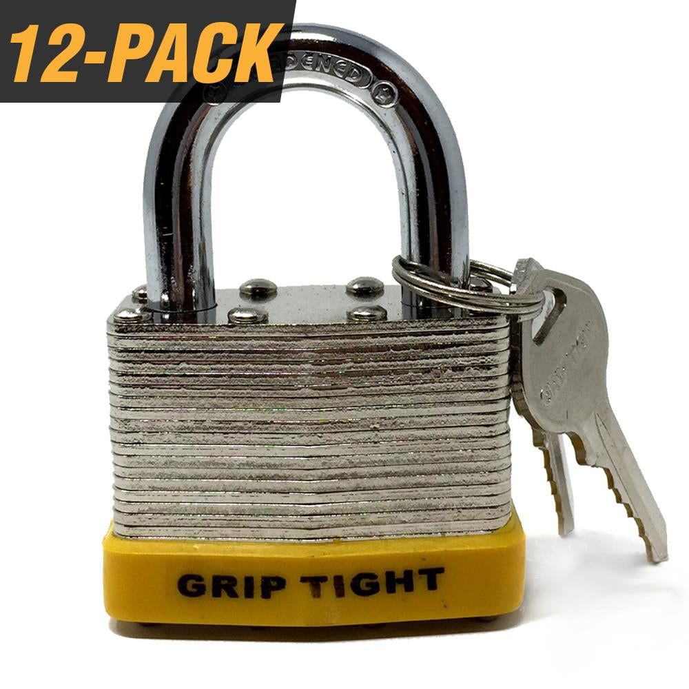 Premier Lock Nickel Plated Laminated Steel Keyed Padlock with Vinyl Bumper and Keys, 2 in, 12 ea