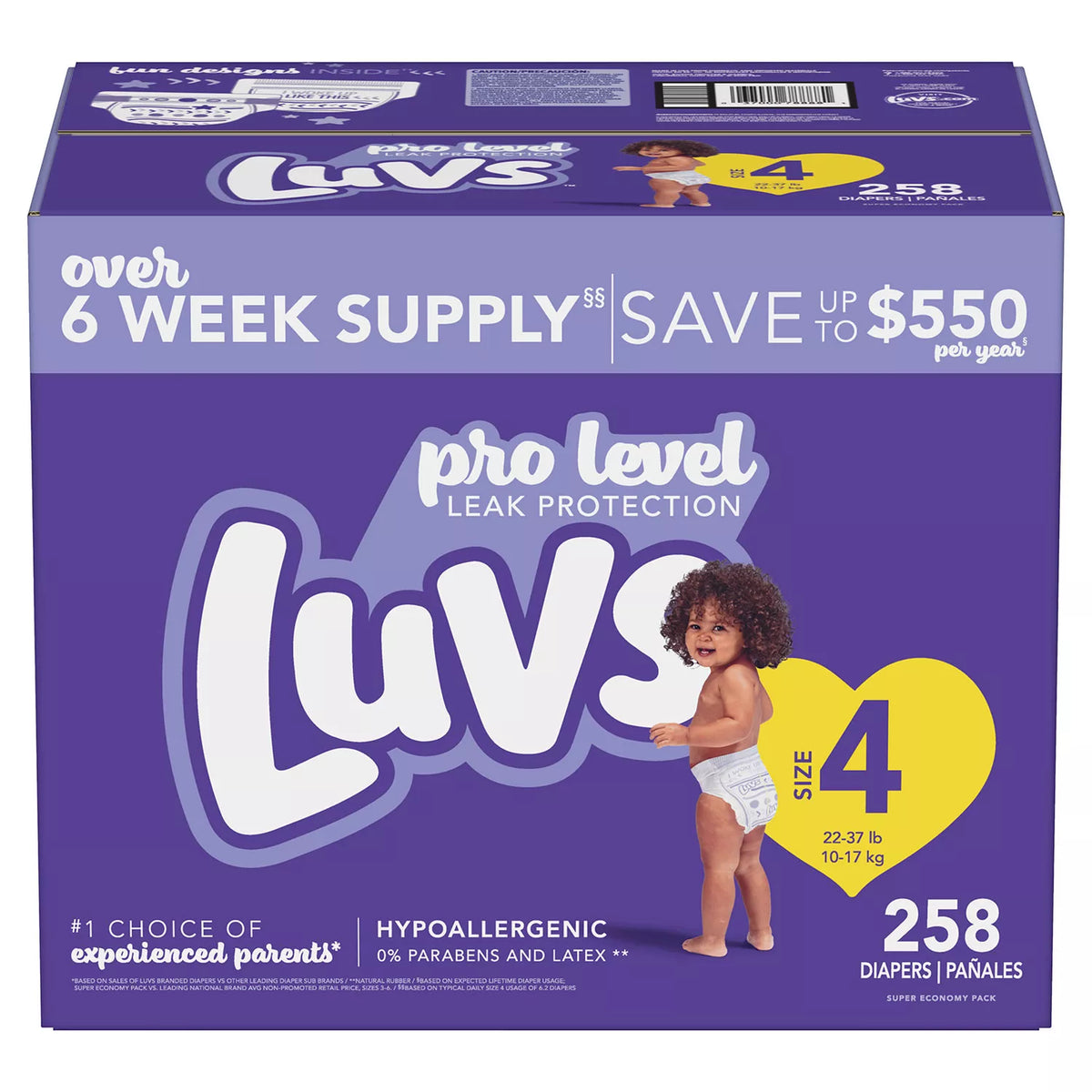 Luvs Pro Level Leak Protection Diapers, Size 4, 258 ea