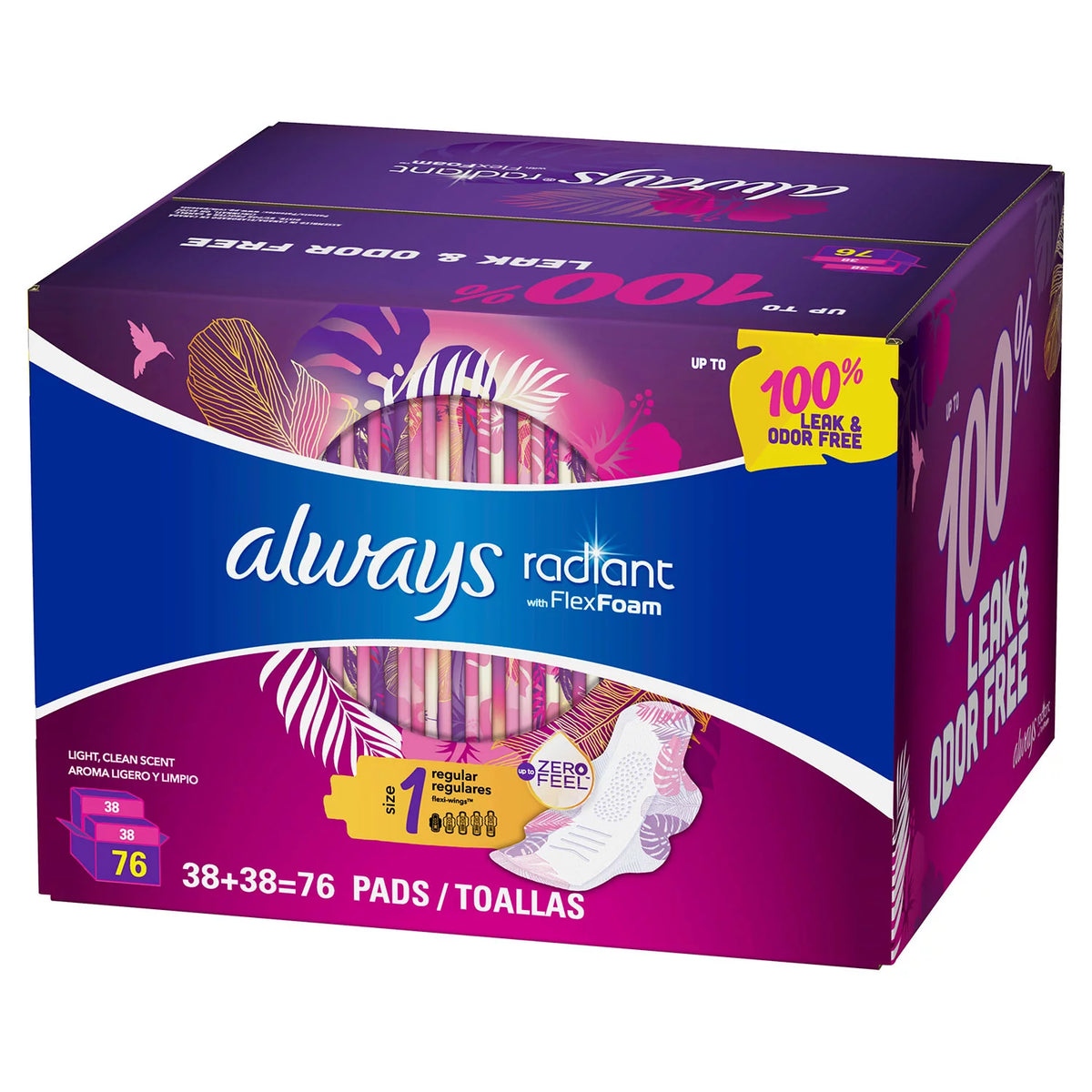Always Radiant Scented Pads, Size 1, Regular Absorbency, 76 ea