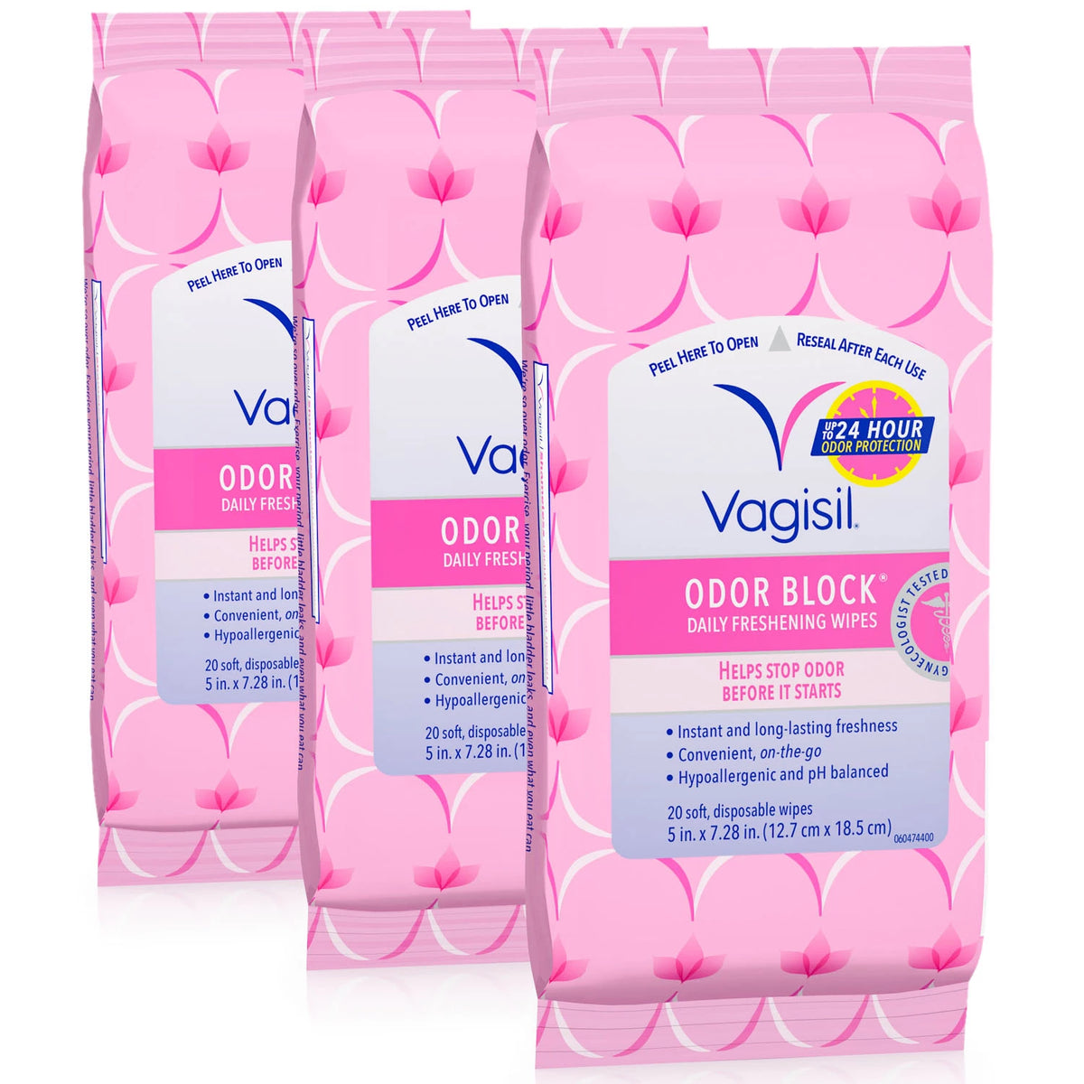 Vagisil Odor Block Daily Freshening Wipes, Resealable Pouch, 3 ea