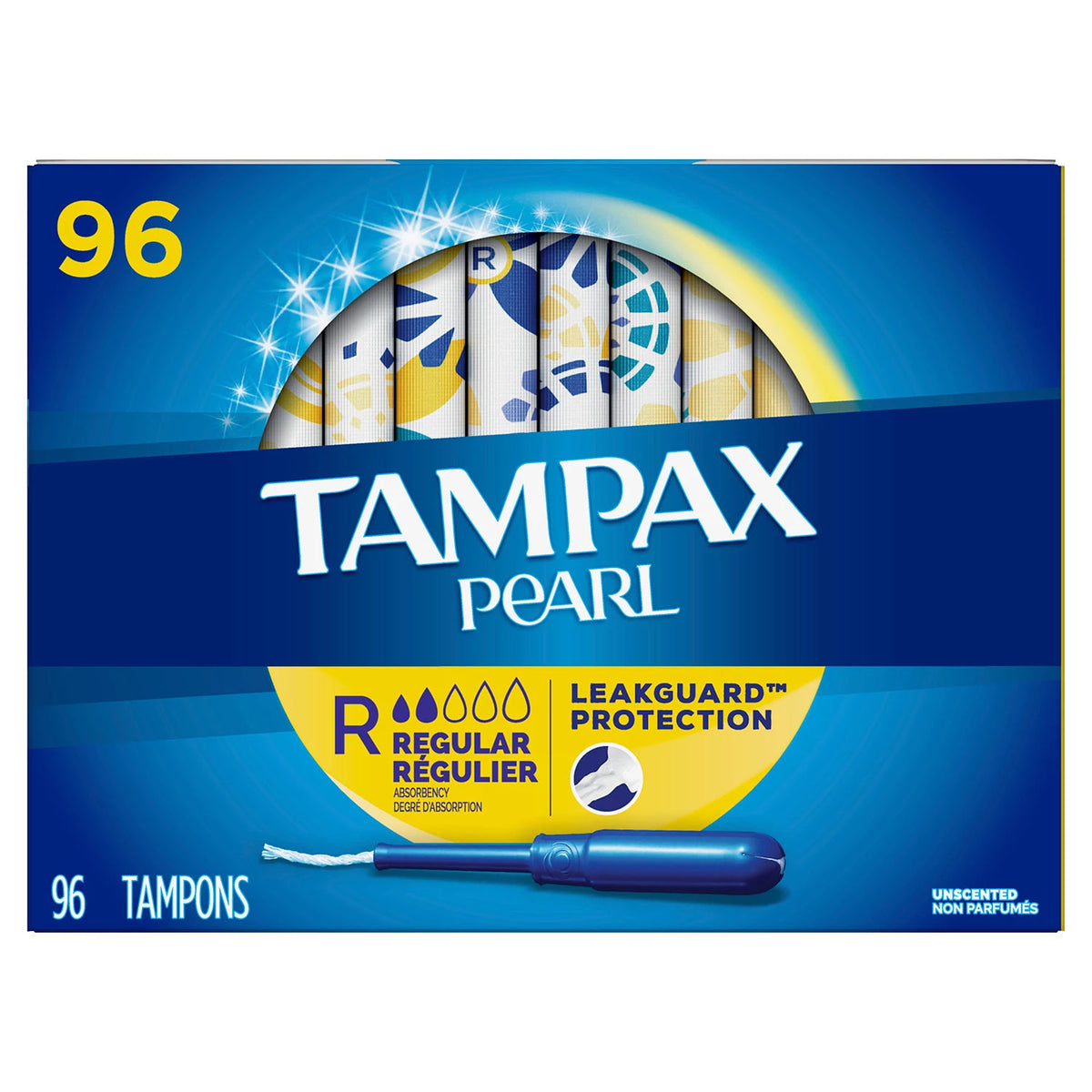 Tampax Pearl Tampons Pack, Regular Absorbency, Unscented, 96 ea