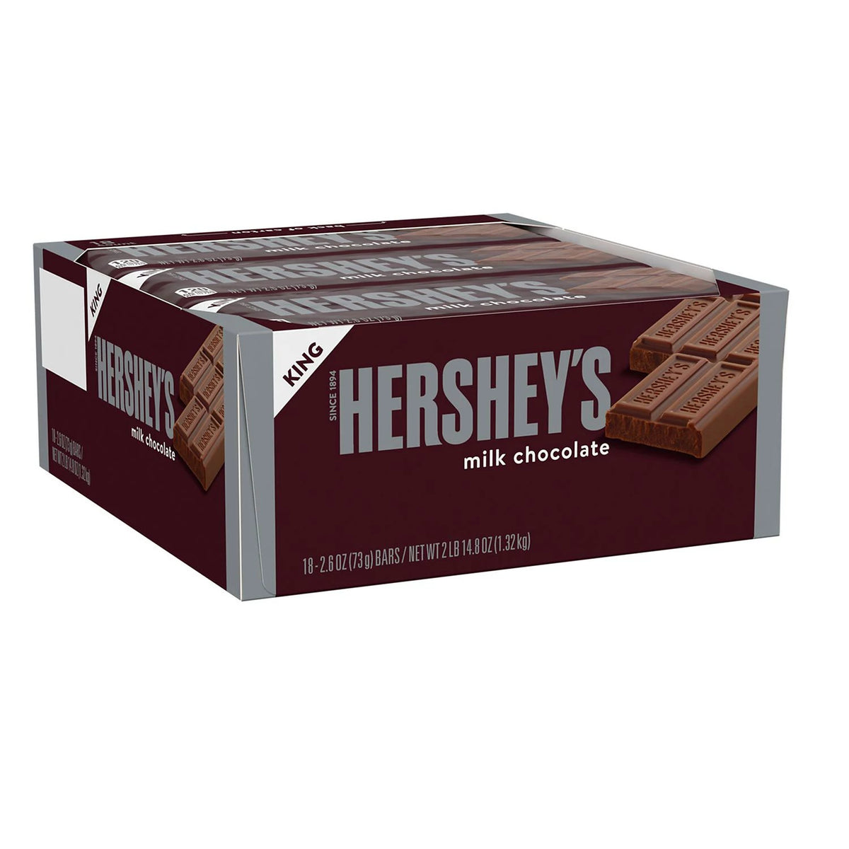 Hershey's Milk Chocolate Full Size Bar Pack, King Size, 18 ea