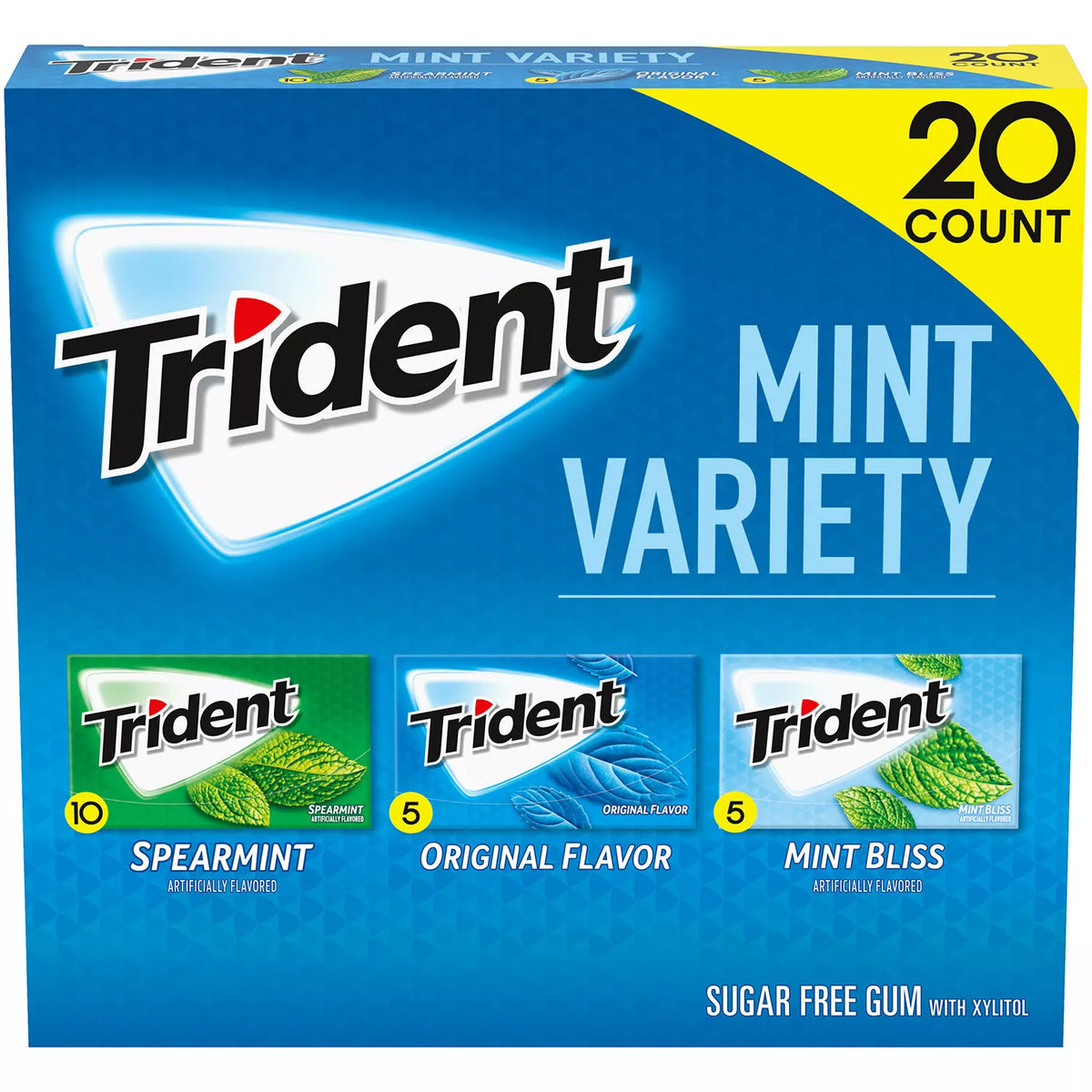 Trident Sugar Free Gum Variety Pack, Mint, 20 ea