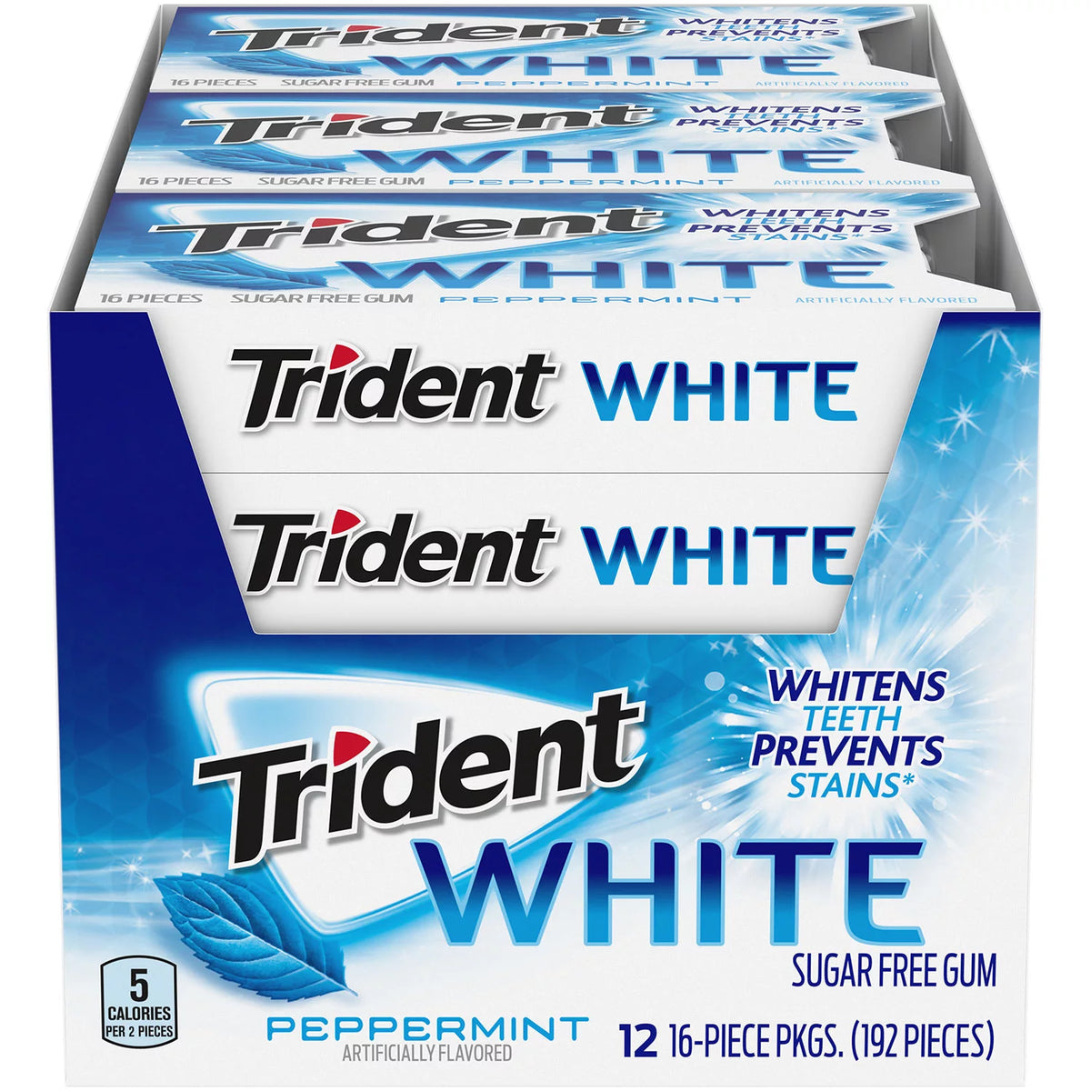 Trident Sugar Free Gum Packs, White Peppermint, 12 ea