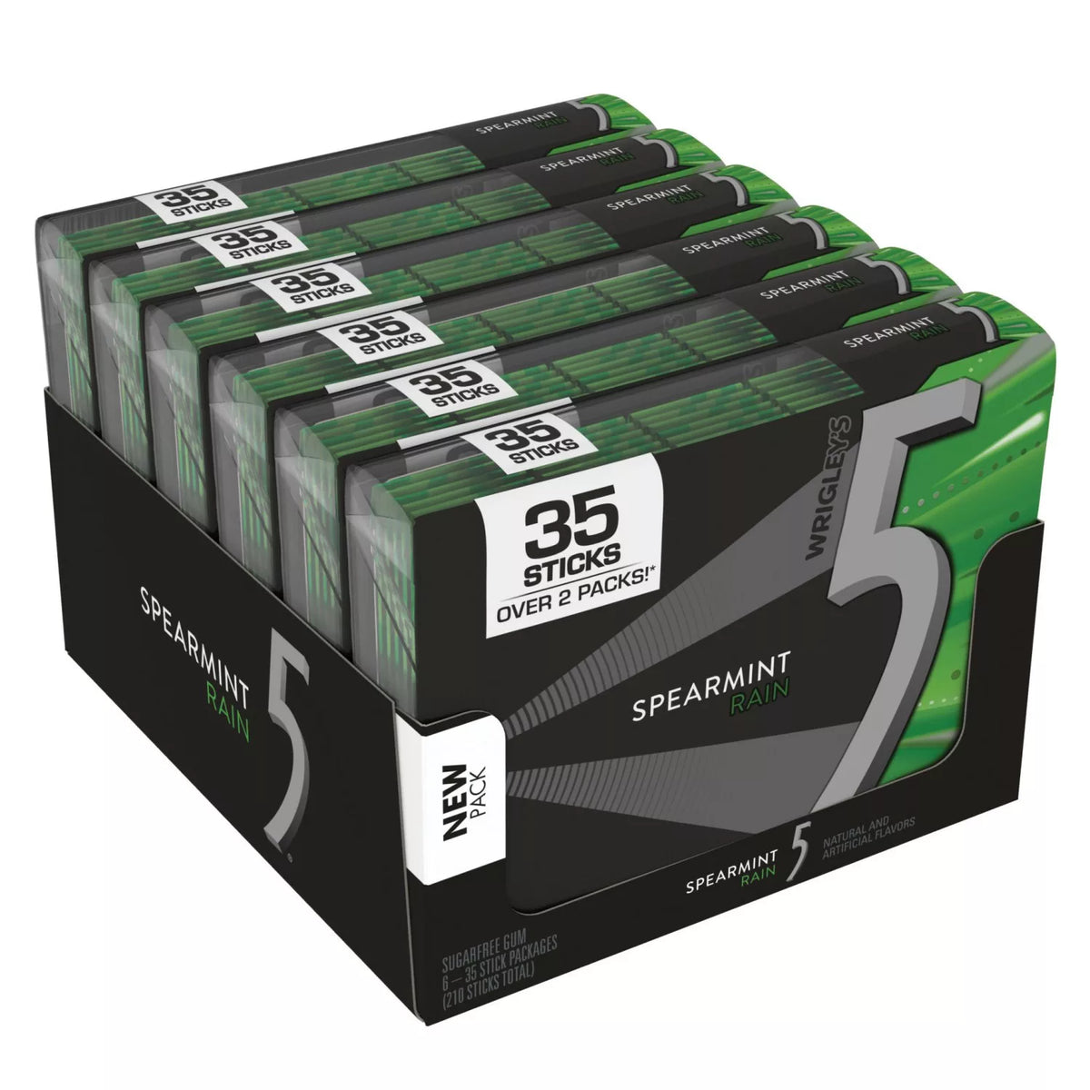 Wrigley's 5 Sugar-Free Gum Packs, Spearmint Rain, 6 ea