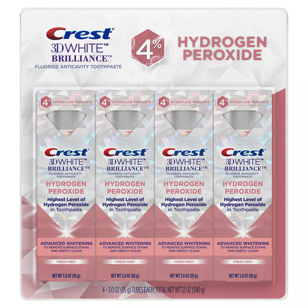 Crest 3D White Brilliance 4% Hydrogen Peroxide Whitening Toothpaste, 4 ea