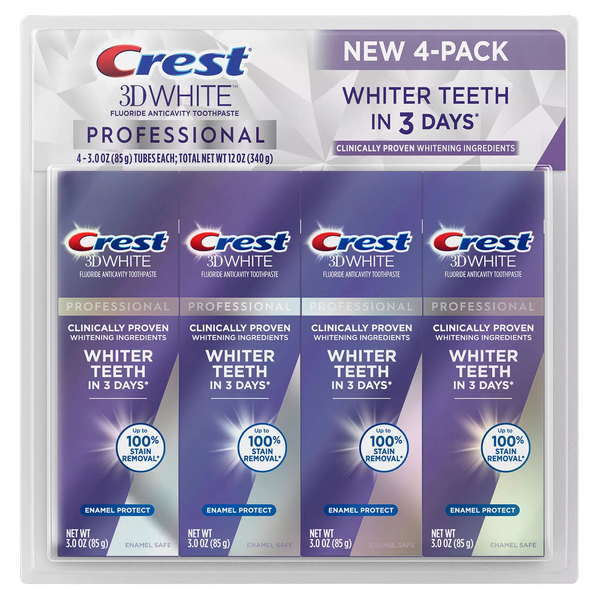 Crest 3D White Professional Enamel Protect Toothpaste Pack, 4 ea