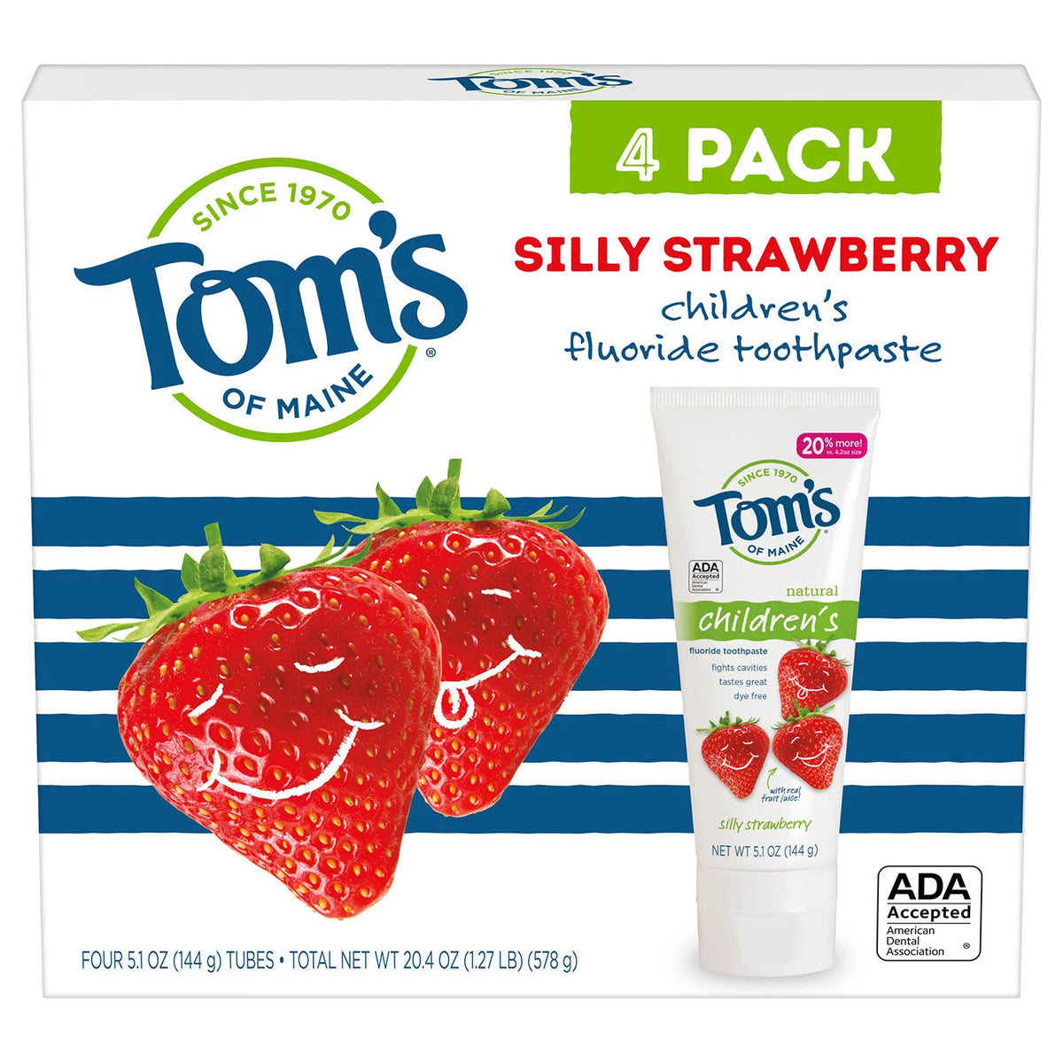 Tom's of Maine Anticavity Toothpaste Pack, Silly Strawberry, 4 ea