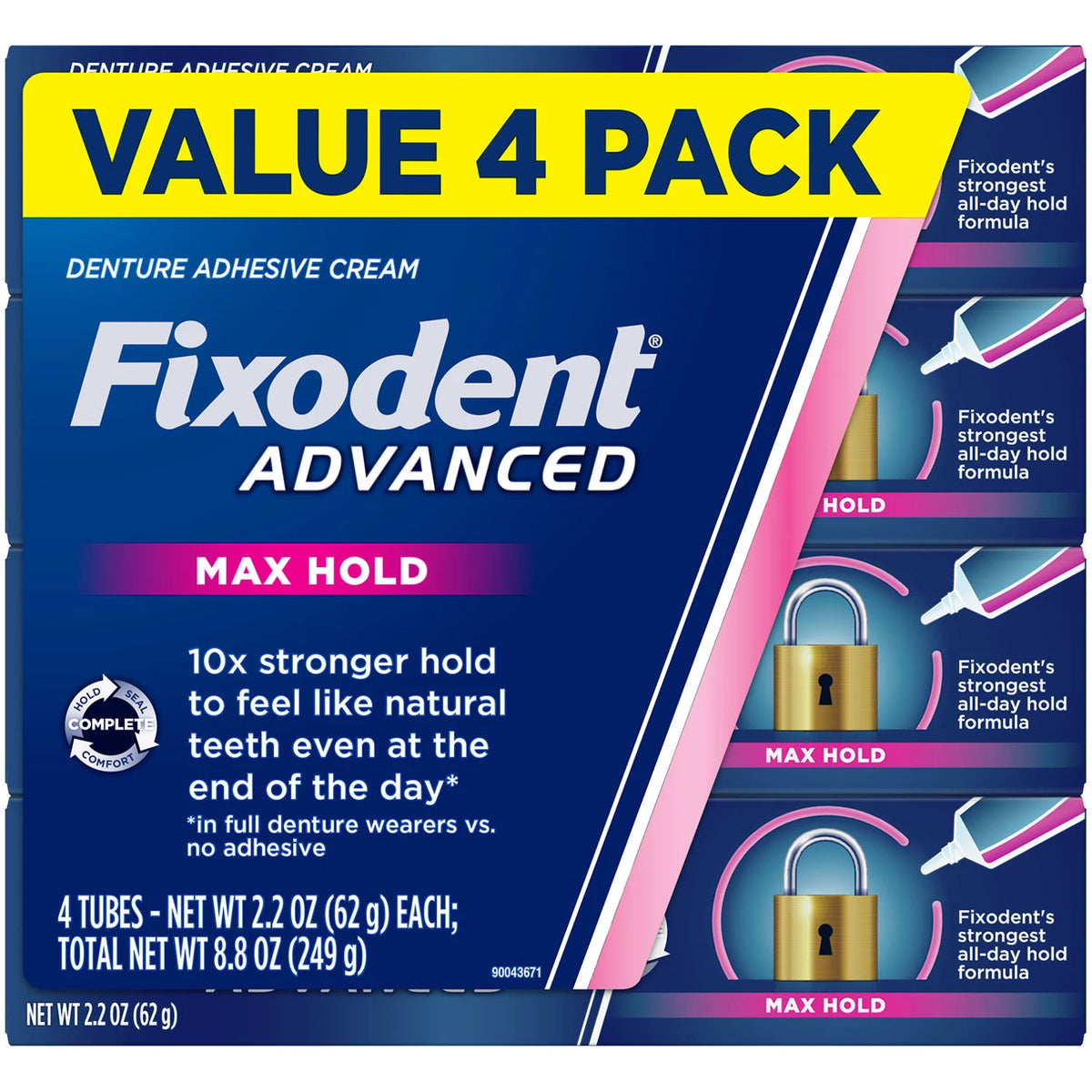 Fixodent Advanced Max Hold Denture Adhesive Pack, 4 ea