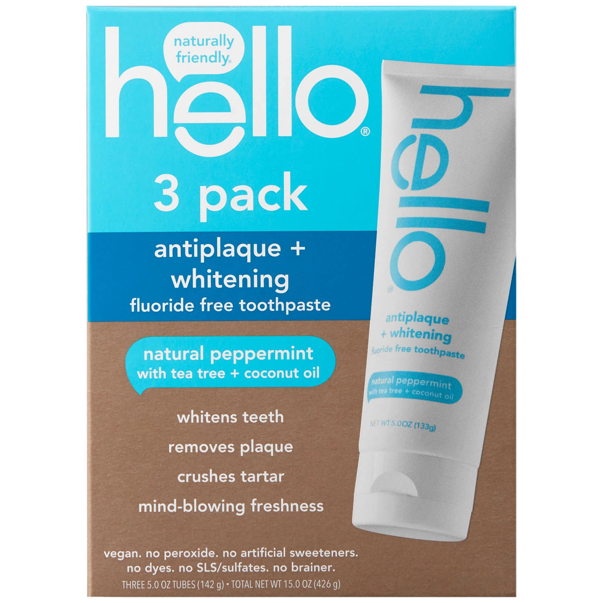hello Antiplaque + Whitening Toothpaste Pack, Fluoride Free, 3 ea