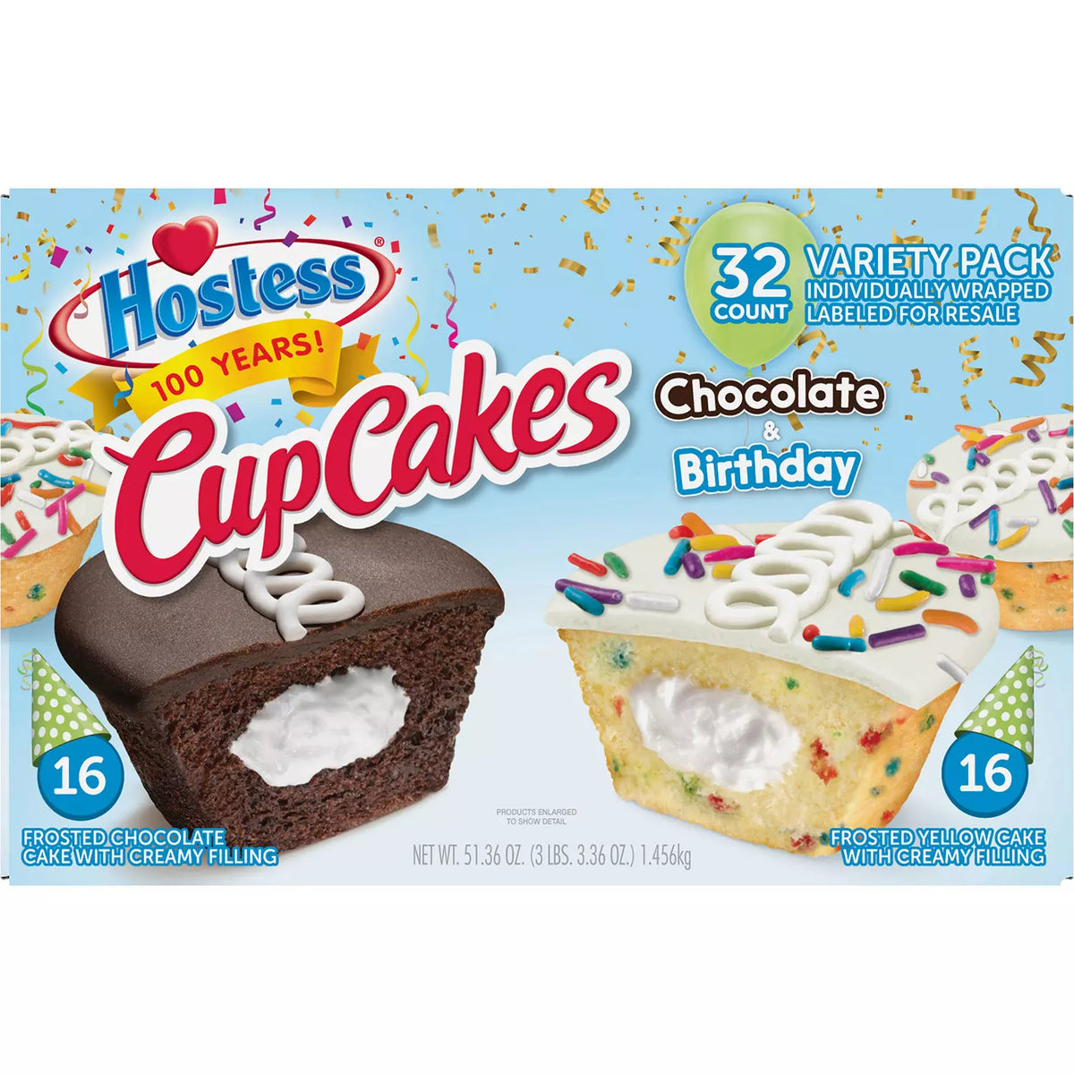 Hostess Birthday Cupcake & Chocolate Cupcake Variety Pack, 32 ea