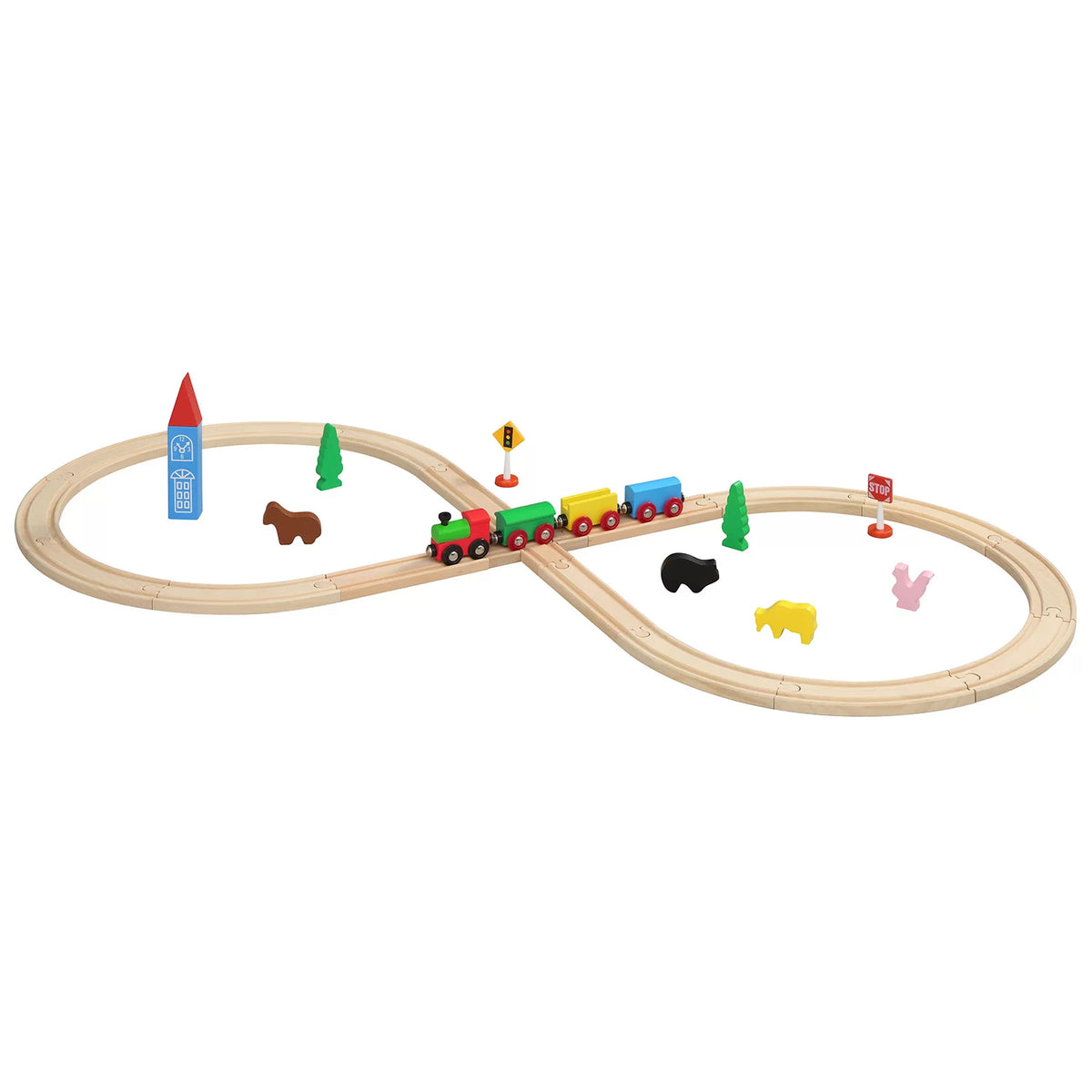 Figure 8 Wooden Train Set With 32 Pieces, 1 ea