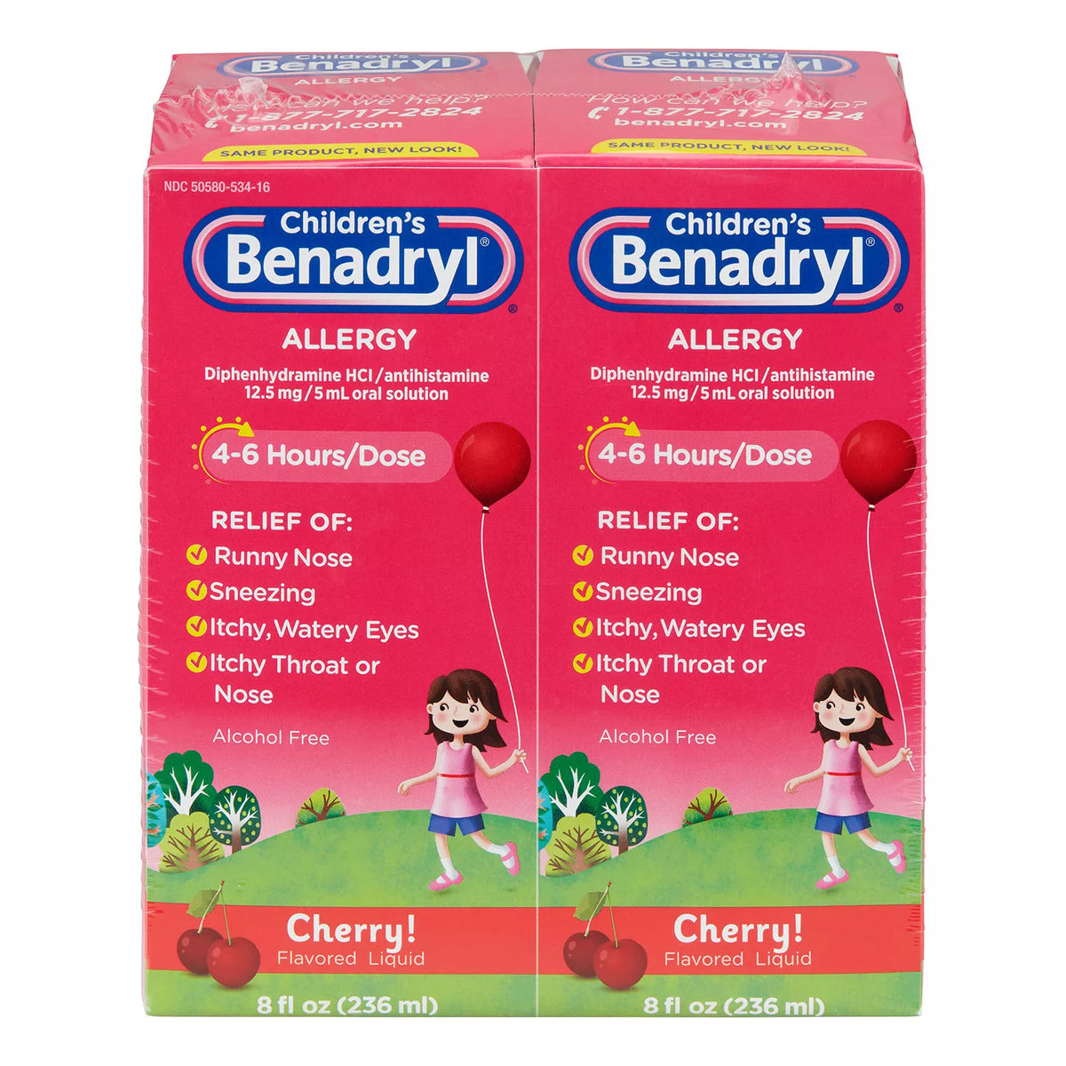 Children's Benadryl Antihistamine Allergy Liquid Twin Pack, Cherry, 2 ea