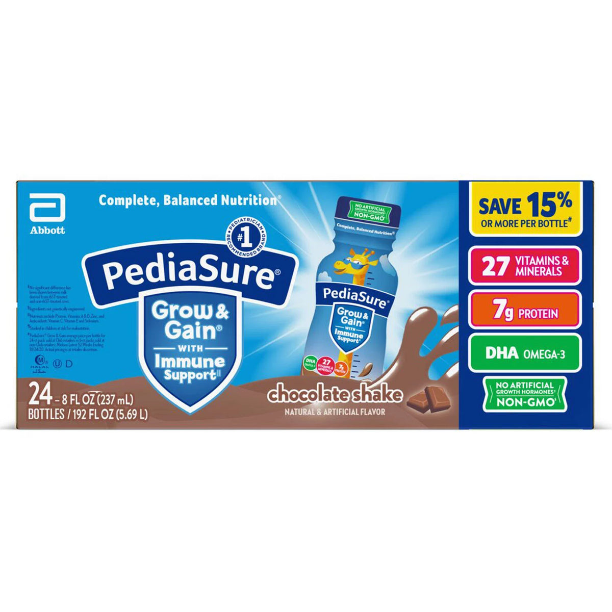 PediaSure Grow and Gain Nutrition Shake Pack for Kids, Chocolate, 24 ea